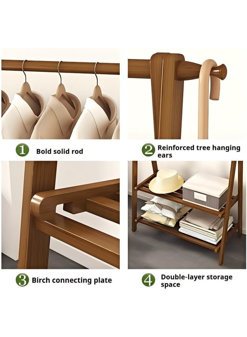 Bukela Folding Bamboo Clothes Rack, Multipurpose Clothing Garment Rack for Hanging Clothes, Stand Rack with Rod and 2 Tier Lower Storage Shelf, Coat Rack for Bedroom/Living Room - Image 2